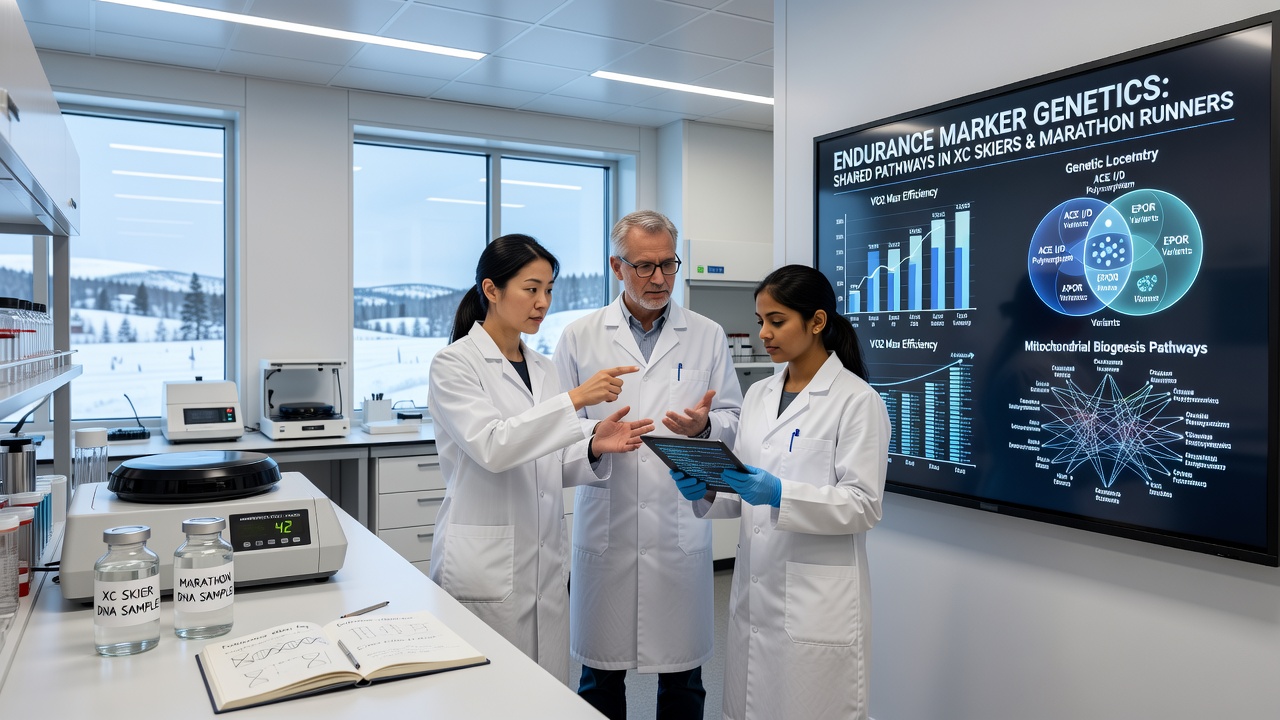 Athletes undergoing endurance testing in a lab setting for genetic correlation studies