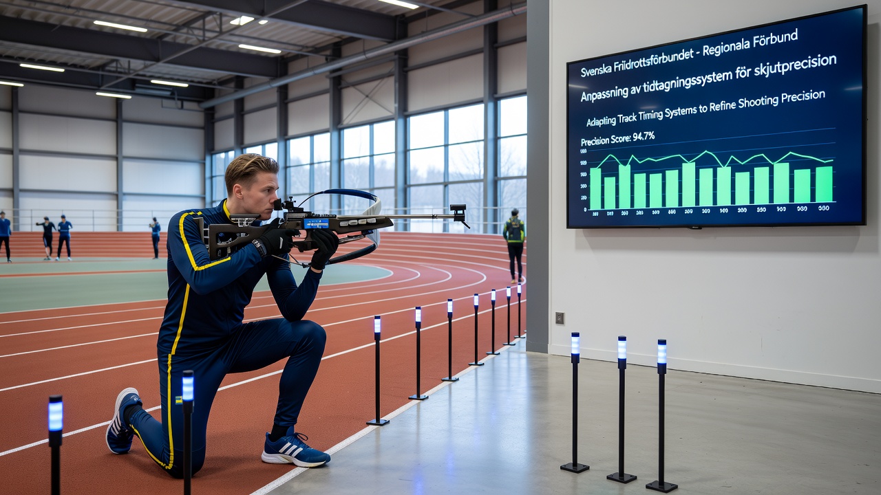 Close-up of timing sensors and handball shooting practice in a shared indoor facility