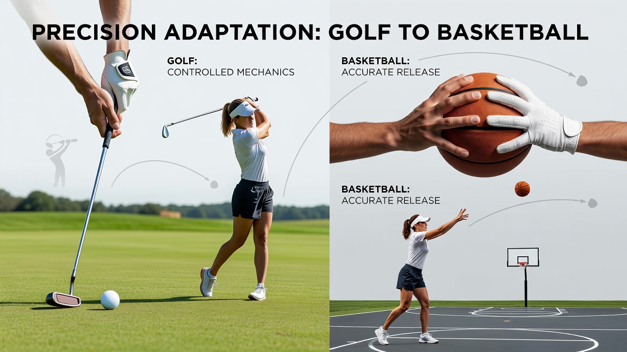 Youth athletes using golf alignment tools during a basketball shooting session in Sweden